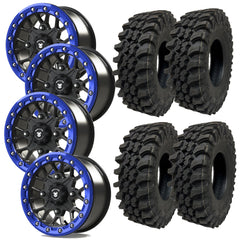 Bullite Rings BT08 Blade Beadlock Black or Gunmetal w/Velocity Blue Ring SUPERGRIP K9 XT Wheel Tire Kit