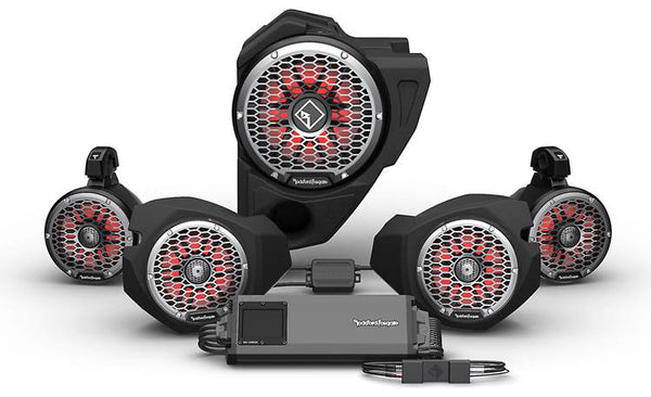 Rockford Fosgate RZR14RC-STG5 Stage 5 kit 2014+ Polaris RZRs with Ride Command: includes 4 speakers, 5-channel amplifier, and 10" subwoofer