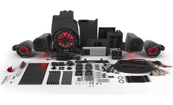 Rockford Fosgate RZR19PXP-STG4 Stage 4 kit 2020+ Polaris RZR Pro XP models: includes digital media receiver, 4 speakers, 5-channel amplifier, and 10" sub