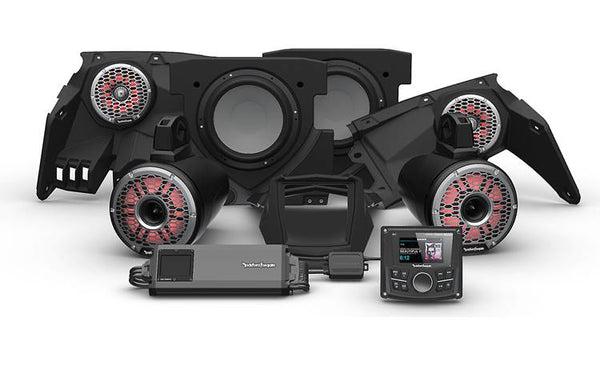 Rockford Fosgate X317-STG6 Stage 6 kit 2017+ Can-Am Maverick X3 models: includes receiver, four speakers, 5-channel amplifier, and two 10" subwoofers